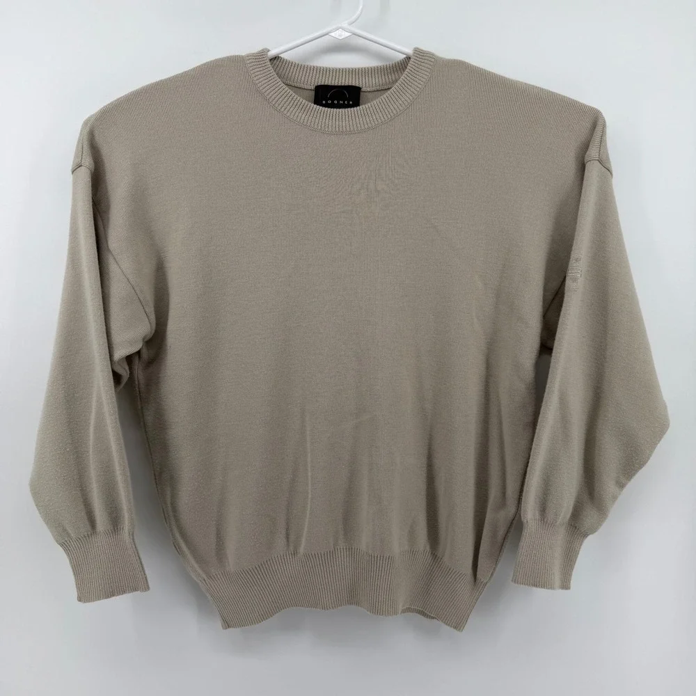 Bogner Men's L Crewneck Wool Blend Sweater Beige Knit Long Sleeve Italian‎ Yarn